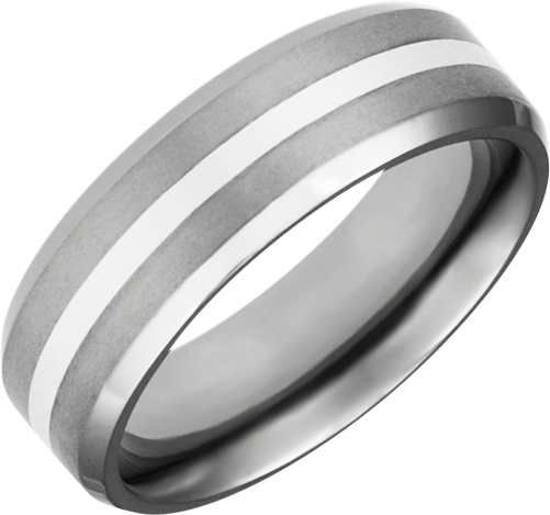 JCX308548: Titanium Band with Sterling Silver Inlay, 7mm Wide, Comfort Fit.  Available Full or Half Sizes 6.5-15