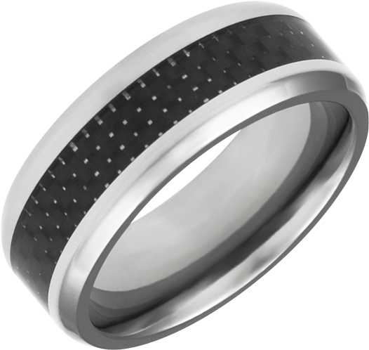 JCX308545: Titanium Band with Carbon Fiber Inlay.  8mm Wide Comfort Fit.  Available Full or Half Sizes 6.5-15