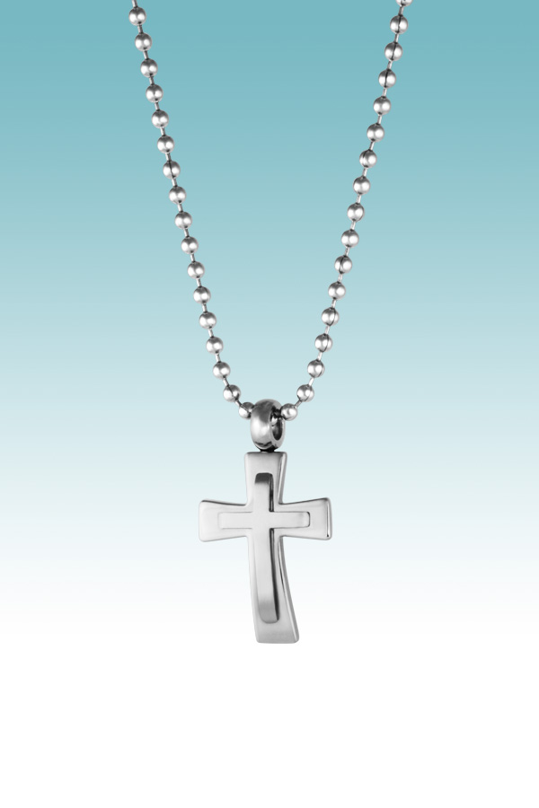 Mens Stainless Steel Cross with 20'' Ball Chain.