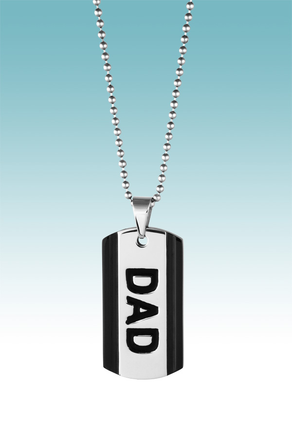 JCX308456: Stainless Steel & Black Dog Tag for Dad; with 24'' Ball chain and lobster claw clasp.