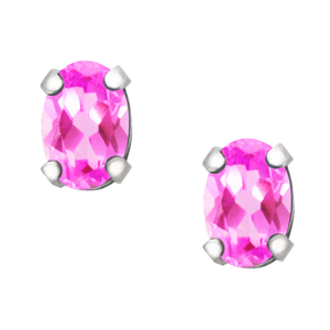 JCX302491: October Birthstone; 6x4 oval simulated checkerboard cut Pink Sapphire sterling silver earrings.