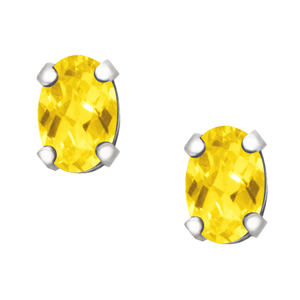 JCX302490: November Birthstone; 6x4 oval simulated checkerboard cut Citrine sterling silver earrings.