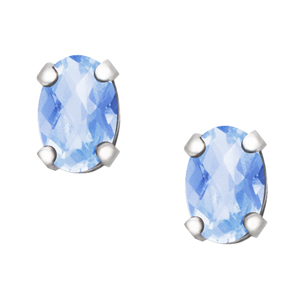 JCX302487: March Birthstone; 6x4 oval simulated checkerboard cut Aquamarine sterling silver earrings.