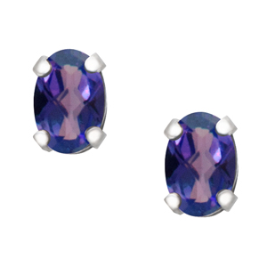 JCX302484: June Birthstone; 6x4 oval simulated checkerboard cut Alexandrite sterling silver earrings.