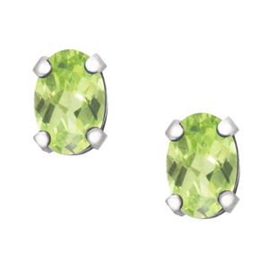 August Birthstone; 6x4 oval simulated checkerboard cut Peridot sterling silve...
