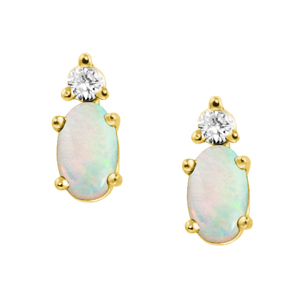 JCX302467: Genuine Opal ''October Birthstone'' and .04cttw Diamond Earrings set in 14kt yellow gold