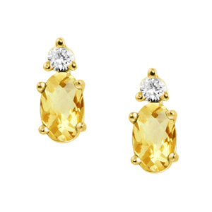 JCX302466: Genuine Citrine ''November  Birthstone'' and .04cttw Diamond Earrings  set in 14kt yellow gold