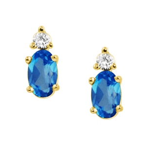 JCX302465: Genuine Blue Topaz ''December Birthstone'' and .04cttw Diamond Earrings  set in 14kt yellow gold