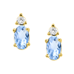 JCX302463: Genuine Aquamarine ''March Birthstone'' and .04cttw Diamond Earrings  set in 14kt yellow gold
