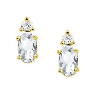 JCX302462: GenuineWhite Topaz ''April Birthstone'' and .04cttw Diamond Earrings set in 14kt yellow gold