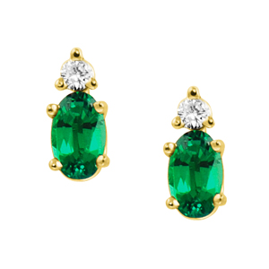 JCX302461: Lab Created Emerald ''May Birthstone'' and .04cttw Diamond Earrings set in 14kt yellow gold