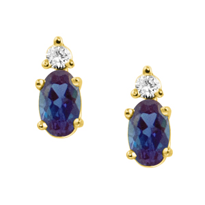 Lab Created Alexandrite ''June Birthstone'' and .04cttw Diamond Earrings set in 14kt yellow gold