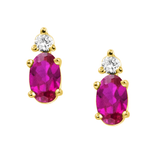 JCX302459: Lab Created Ruby ''July Birthstone'' and .04cttw Diamond Earrings set in 14kt yellow gold