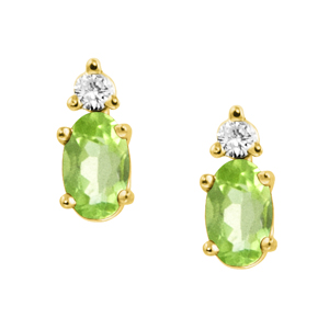 JCX302458: Genuine Peridot ''August Birthstone'' and  .04cttw Diamond Earrings  set in 14kt yellow gold