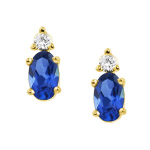 JCX302457: Lab Created Blue Sapphire ''September Birthstone'' and .04cttw Diamond Earrings set in 14kt yellow gold