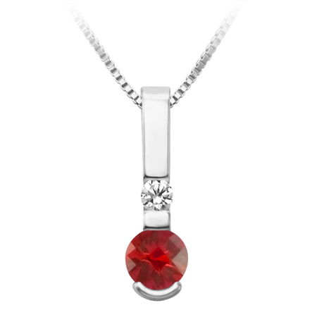 JCX302456: Sterling Silver simulated 5mm round checkerboard cut  Garnet ''January Birthstone'' and Cubic Zirconia pendant; furnished with 18'' sterling silver box chain.
