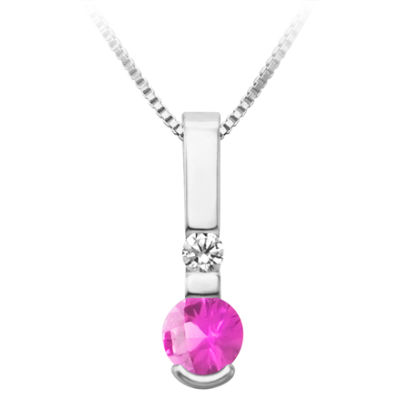 Sterling Silver simulated 5mm round checkerboard cut  pink Sapphire &#39;&#39...