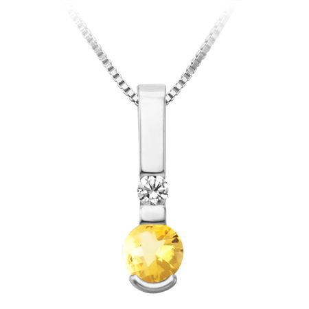 JCX302454: Sterling Silver simulated 5mm round checkerboard cut  Citrine ''November Birthstone'' and Cubic Zirconia pendant; furnished with 18'' sterling silver box chain.