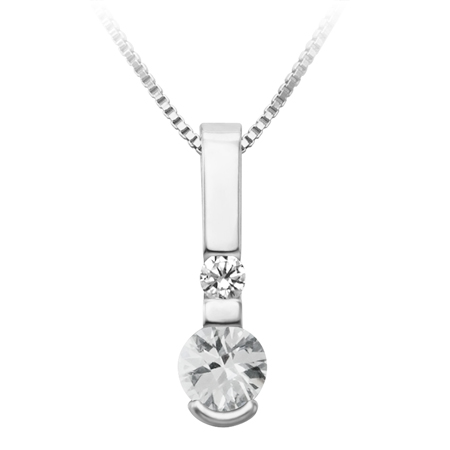Sterling Silver 5mm round checkerboard cut  Cubic Zirconia ''April Birthstone'' and Cubic Zirconia accent pendant; furnished with 18'' sterling silver box chain.