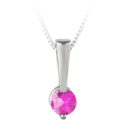 JCX302443: Sterling Silver Pendant with 5mm lab created checkerboard cut pink sapphire  ''October  Birthstone'' with 18'' sterling silver box chain
