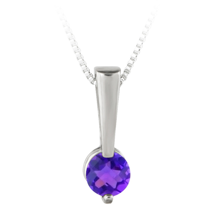 Sterling Silver Pendant with 5mm simulated checkerboard cut amethyst  &#39;&#...