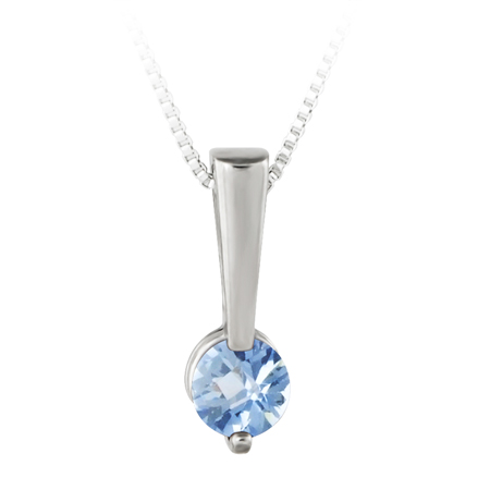 JCX302439: Sterling Silver Pendant with 5mm lab simulated checkerboard cut aquamarine  ''March  Birthstone'' with 18'' sterling silver box chain