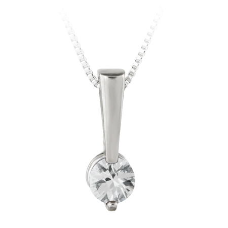 JCX302438: Sterling Silver Pendant with 5mm checkerboard cut cubic zirconia ''April  Birthstone'' with 18'' sterling silver box chain