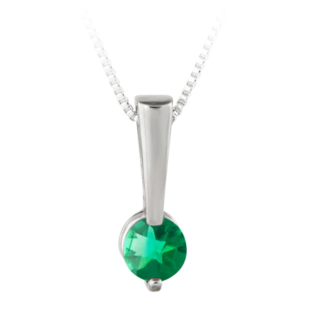 JCX302437: Sterling Silver Pendant with 5mm simulated checkerboard cut emerald  ''May  Birthstone'' with 18'' sterling silver box chain