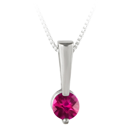 JCX302435: Sterling Silver Pendant with 5mm lab created checkerboard cut ruby ''July  Birthstone'' with 18'' sterling silver box chain