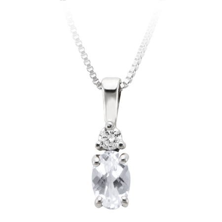 JCX302426: April Birthstone; 6x4 oval checkerboard cut Cubic Zirconia and 2.7mm round Cubic Zirconia pendant; furnished with 18'' sterling silver box chain.