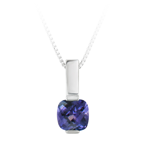 JCX302412: Sterling Silver Pendant with created 6x6 cushion checkerboard cut alexandrite ''June Birthstone'' with 18'' SS Box Chain.