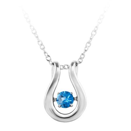 JCX302538: 'Dancing December Birthstone''; constant twinkling movement of swiss blue color cubic zirconia set in sterling silver and furnished with an 18'' chain.
