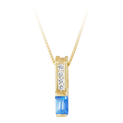 JCX302393: Genuine Swiss Blue Topaz ''December Birthstone'' and .06cttw Diamond 10kt yellow gold pendant furnished with a 18'' 10kt box chain