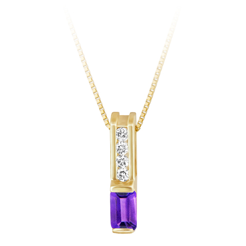 JCX302392: Genuine Amethyst   ''February Birthstone'' and .06cttw Diamond 10kt yellow gold pendant furnished with a 18'' 10kt box chain