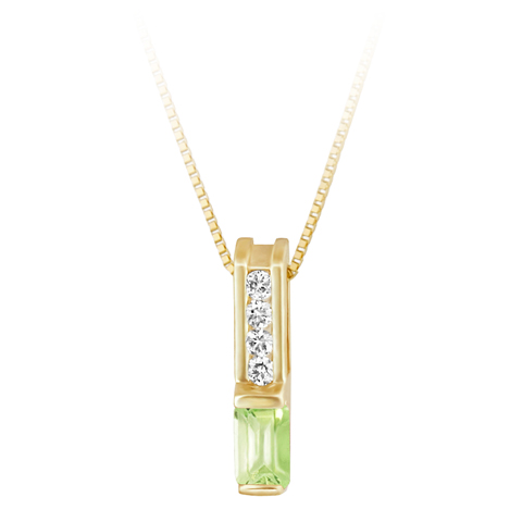 JCX302386: Genuine Peridot ''August Birthstone'' and .06cttw Diamond 10kt yellow gold pendant furnished with a 18'' 10kt box chain
