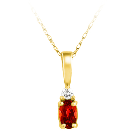 JCX302372: Genuine Garnet ''January Birthstone'' and .03ct Diamond Pendant set in 14kt yellow gold furnished with 18 inch 14kt rope chain