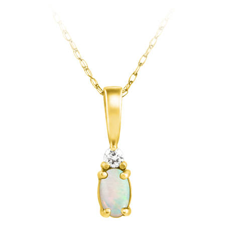 JCX302371: Genuine Opal ''October Birthstone'' and .03ct Diamond Pendant set in 14kt yellow gold furnished with 18 inch 14kt rope chain
