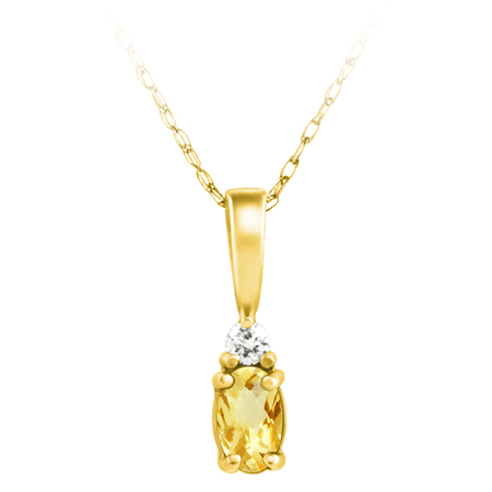 JCX302370: Genuine Citrine ''November  Birthstone'' and .03ct Diamond Pendant set in 14kt yellow gold furnished with 18 inch 14kt rope chain