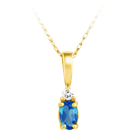 JCX302369: Genuine Blue Topaz ''December Birthstone'' and .03ct Diamond Pendant set in 14kt yellow gold furnished with 18 inch 14kt rope chain