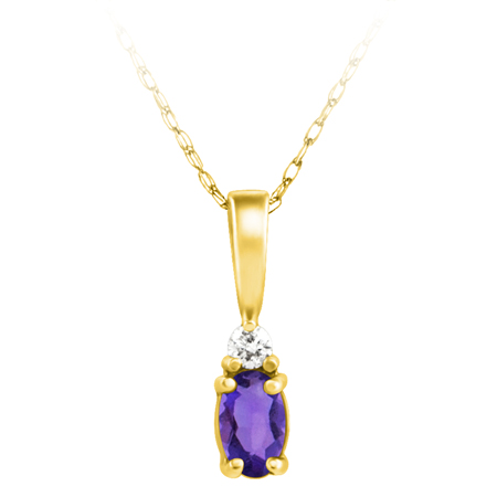 JCX302368: Genuine Amethyst ''February Birthstone'' and .03ct Diamond Pendant set in 14kt yellow gold furnished with 18 inch 14kt rope chain