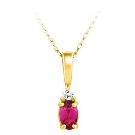 JCX302363: Lab Created Ruby ''July Birthstone'' and .03ct  Diamond Pendant set in 14kt yellow gold furnished with 18 inch 14kt rope chain
