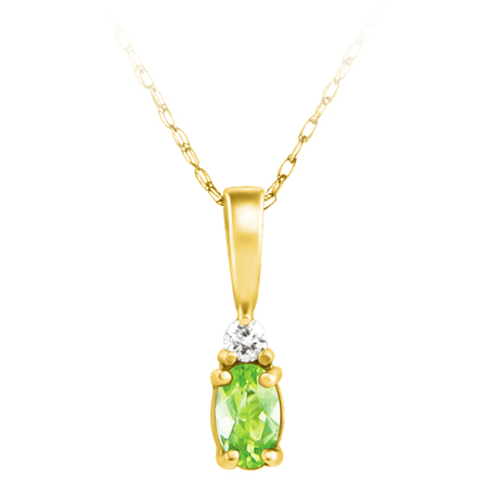 JCX302362: Genuine Peridot ''August Birthstone'' and .03ct Diamond Pendant set in 14kt yellow gold furnished with 18 inch 14kt rope chain