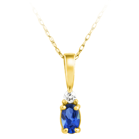 JCX302361: Lab Created Blue Sapphire ''September Birthstone'' and .03ct Diamond Pendant set in 14kt yellow gold furnished with 18 inch 14kt rope chain