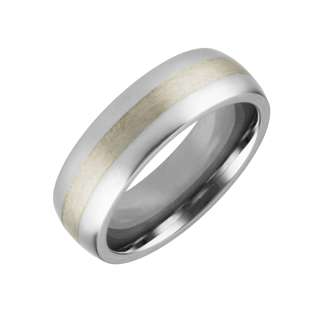 JCX308445: Mens & Ladies ''Cobalt White'' 7mm Chrome High Polished Band with Brushed Finish Center; Comfort Fitting.  Available in full or half sizes 6.5-15.