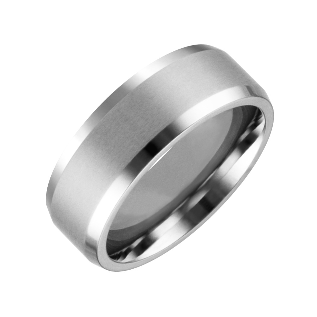 Mens & Ladies ''Cobalt White'' 8mm Chrome Brushed Finished with High Polished Beveled Edge; Comfort Fitting Band.  Available in full or half sizes 6.5-15.