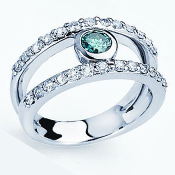 Blue Diamond Fashion Ring.  3/8ct Blue Diamond with 26 Round Brilliant Dimond...