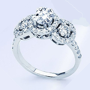JCX308497: 14kt 1.30cttw Diamond Ring; 3/8ct Center 2 round=.44cttw; additional round diamonds .48cttw.    Also available as a semi mount.  (you furnish your own center)
