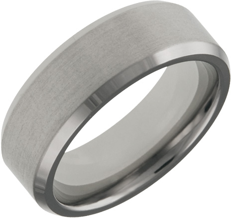 Mens and Ladies Titanium Bands; 7mm Comfort Fit; Satin Finished Center Polished Beveled Edge; Available in Full or Half Sizes 6.5-15