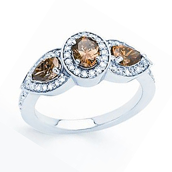 JCX308520: 14kt Chocolate Diamond Ring; Three Center Chocolate Diamonds .83cttw; with .24cttw side diamond; Diamond Total Weight 1.07cttw.  Ring available as semi mount (without center)