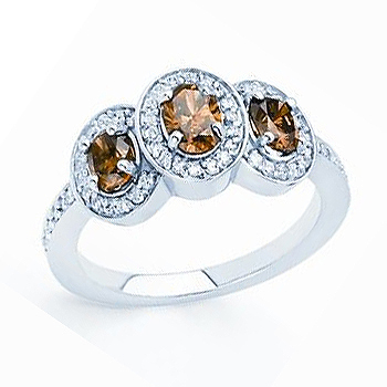 JCX308521: 14kt Chocolate Diamond Ring; Three Center Chocolate Diamonds 1.00cttw; with .25cttw side diamond; Diamond Total Weight 1.25cttw.  Ring available as semi mount (without center)